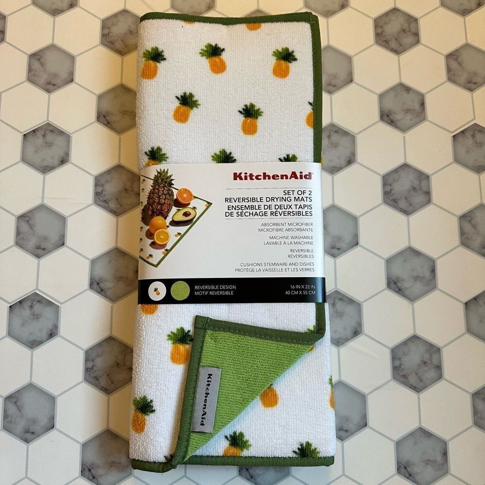 KitchenAid Pineapple Pattern Reversible Dish Drying Mats Pack of 2 NWT